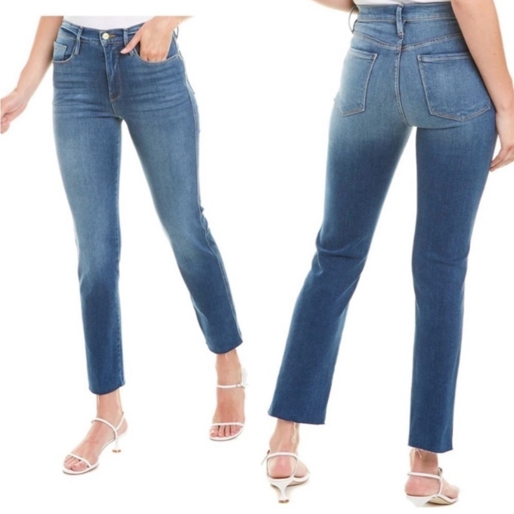 Frame Jeans 29 Le Sylvie Slender Straight Poe Avenue Raw Hem High Rise Stretch